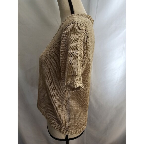 Sag Harbor Cardigan Short Sleeve Open Knit  Sweater Tan Womens Size Petite Small - Picture 2 of 6